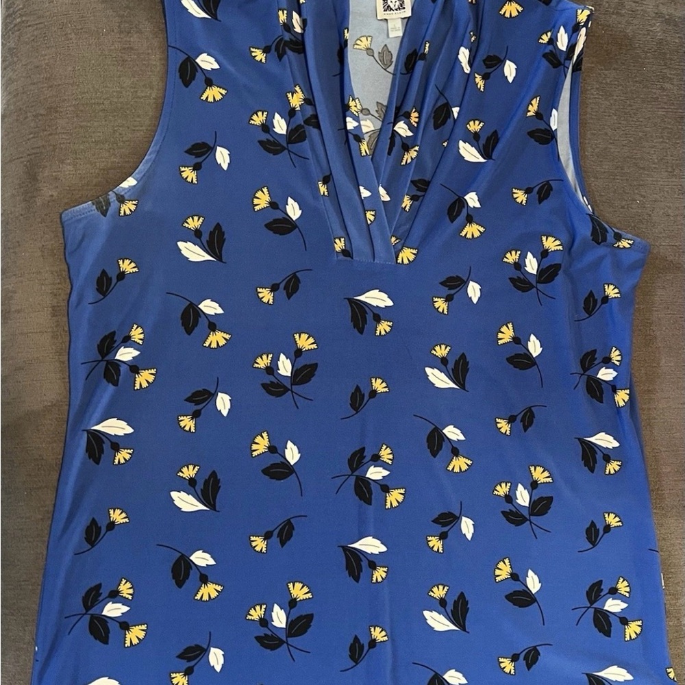 Anne Klein Blue and Yellow Floral Blouse